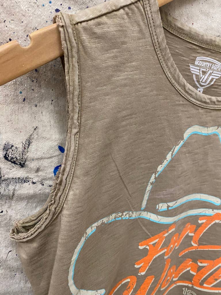 Fort Worth Rodeo 1987 vintage Muscle Crop Top : Medium Faded Brown