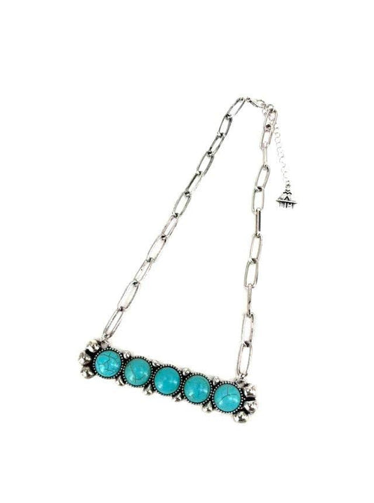 Western Turquoise Stone Bar Pendant Necklace