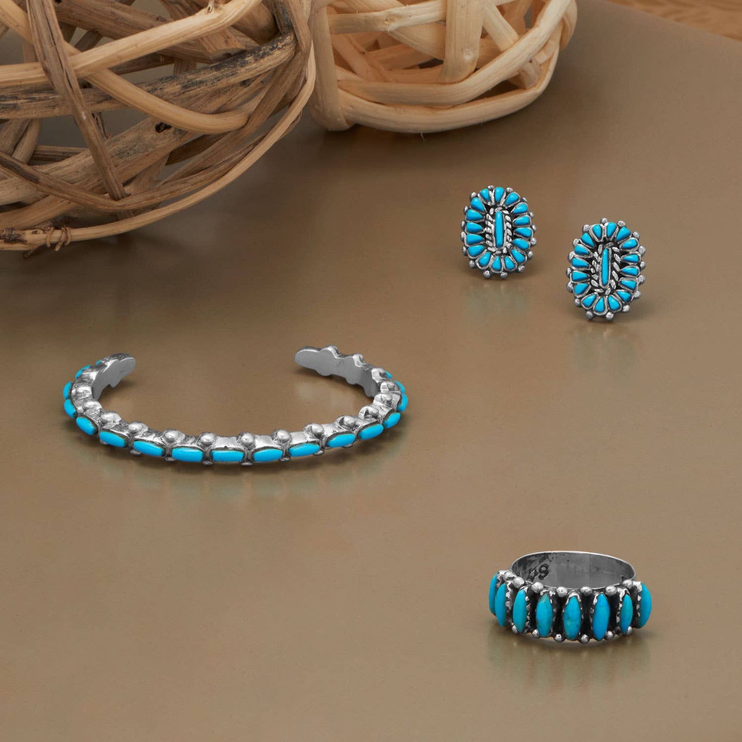 Handmade Oxidized Marquise Turquoise Wide Band Ring: 8