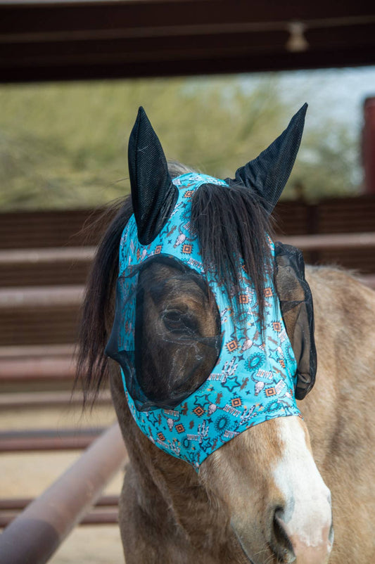 Lycra Fly Mask: Turquoise Howdy / Horse