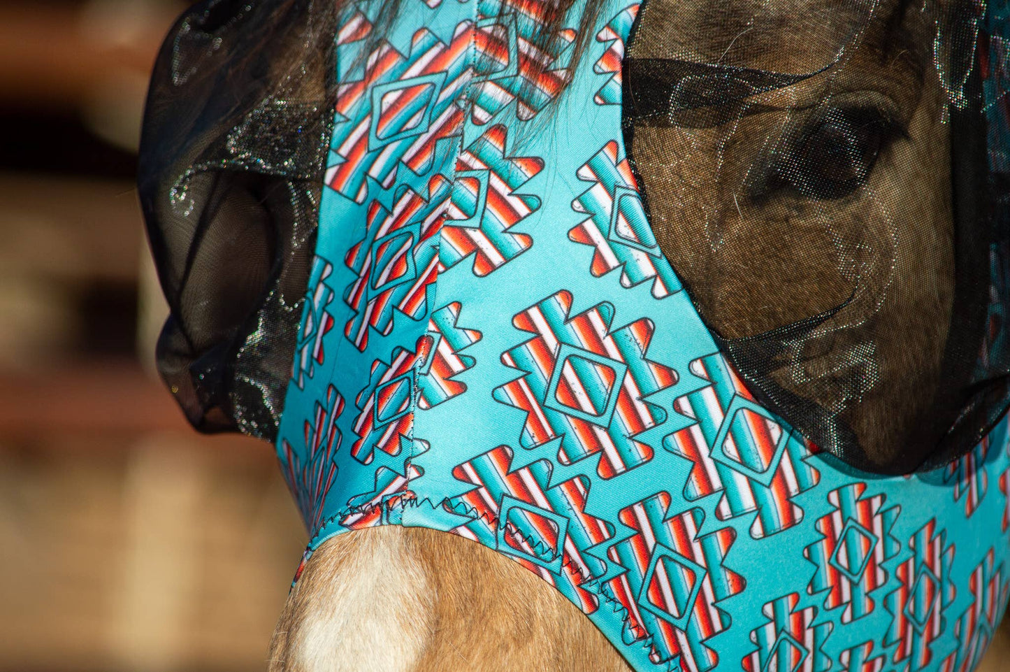 Lycra Fly Mask: Turquoise Howdy / Horse