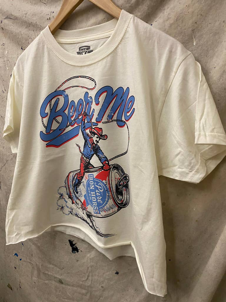 Beer Me Rodeo  relaxed Crop T-shirt : Small Natural