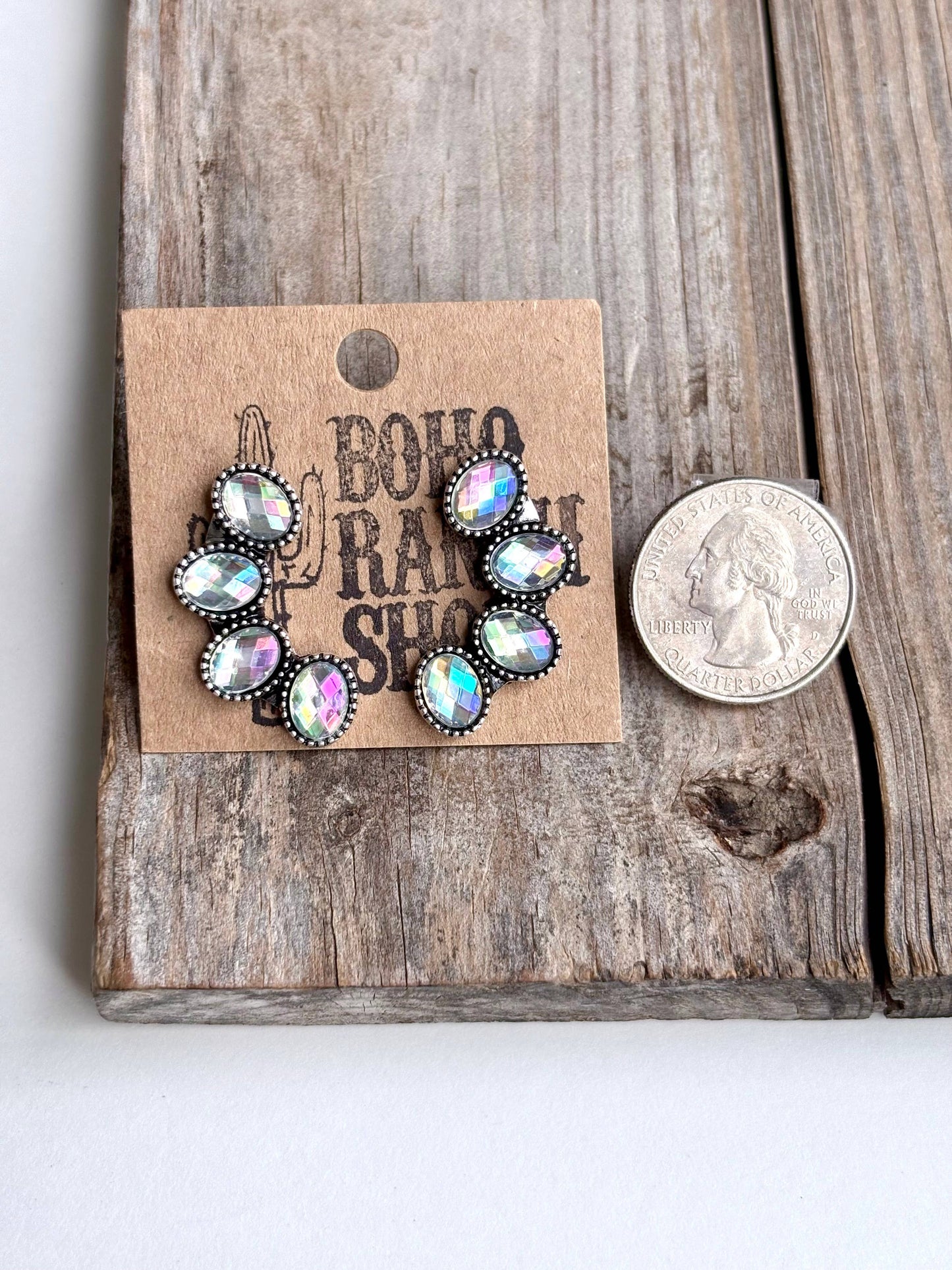 Western Cluster Squash Blossom Stone Stud Earrings: Turquoise