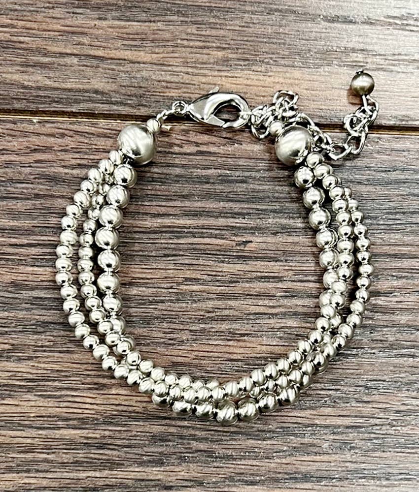 711440, Handmade Silver Navajo Bead Adjustable Bracelet