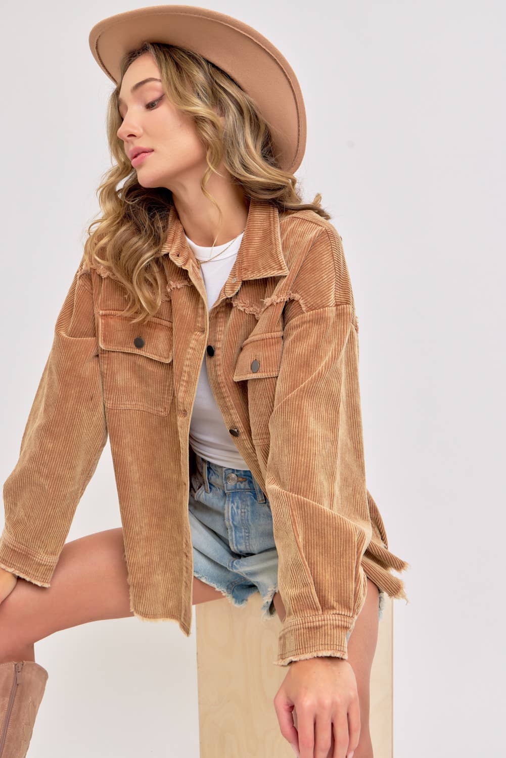 SHACKET MINERAL WASHED CORDUROY: CAMEL / Contemporary / L