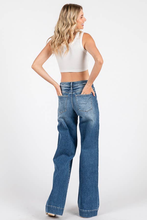 MID RISE STRETCH TROUSER WIDE LEG JEANS