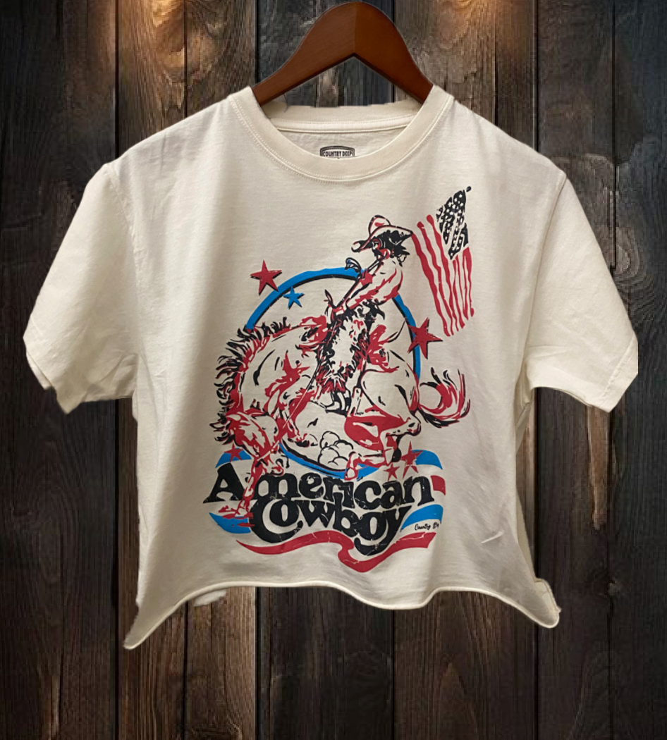 American Cowboy vintage relaxed Crop T-shirt  : Medium Natural
