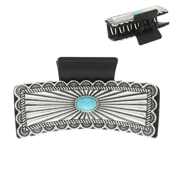 WESTERN DECORATIVE TURQUOISE METAL HAIR CLAW CLIP H15065: Sbtq