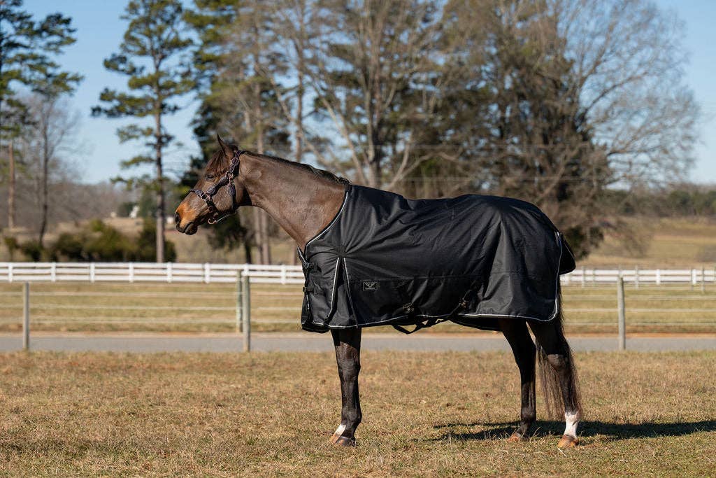 TuffRider 600 D Ripstop Standard Neck Light Weight Turnout Blanket with 100 GSM Fill: Black / 81