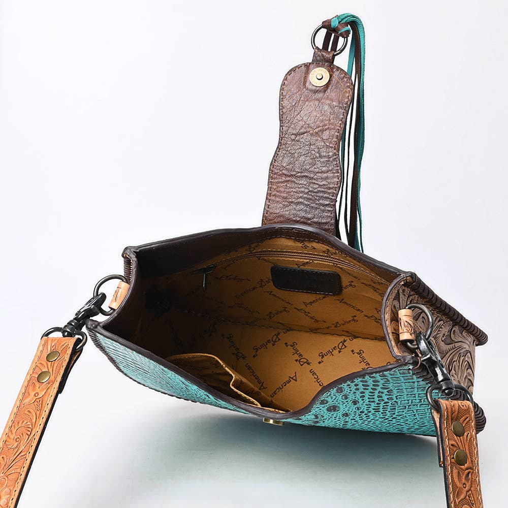 American Darling Crocodile Embossed Hand Tooled Leather Western Hobo Bag