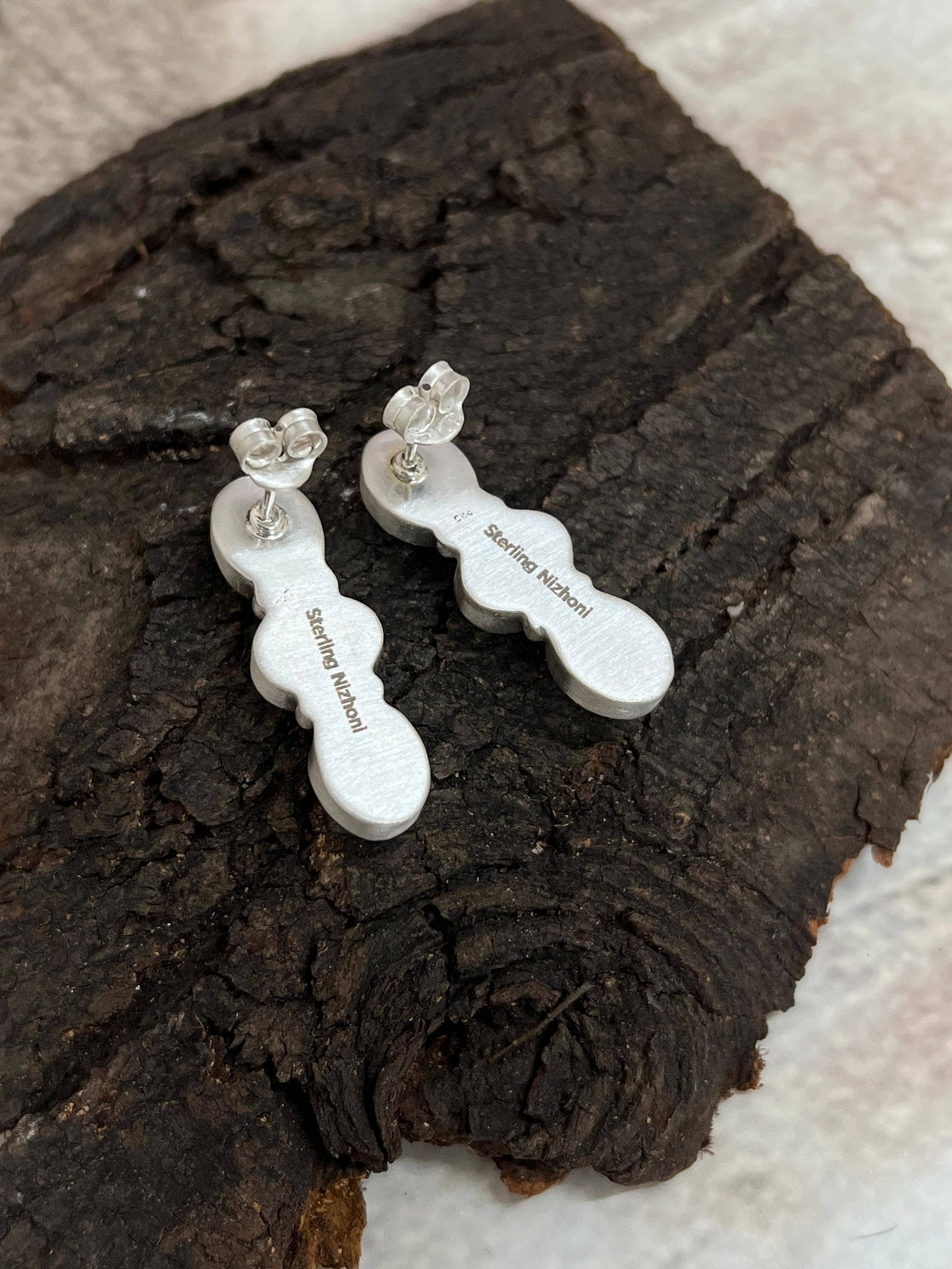 Handmade Sterling Silver Kingman Turquoise Post Dangle Earrings, Signed Nizhoni: Kingman Turquoise / Dangle