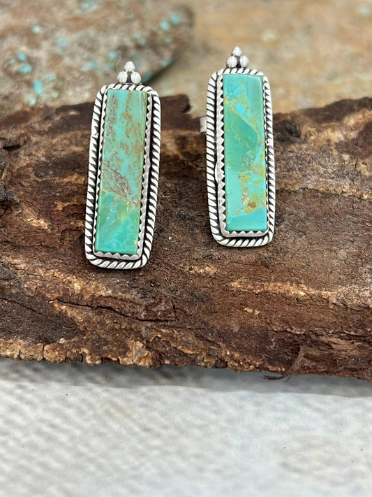 Handmade Sterling Silver Kingman Turquoise Post Studs with Signed Nizhoni: Kingman Turquoise / Studs
