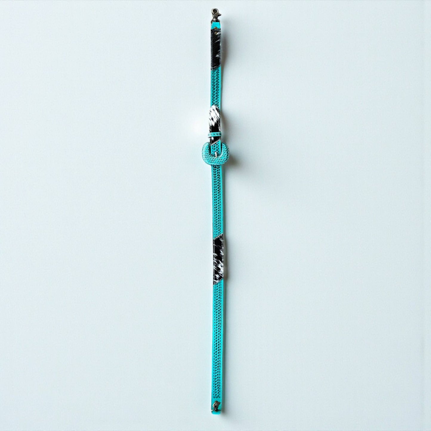 Turquoise tooled leather & cowhide bag strap 