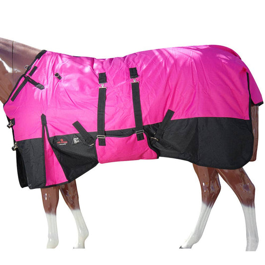 Hilason 1200D Winter Waterproof Horse Turnout Blanket Belly Wrap Pink: Pink Black / 74"