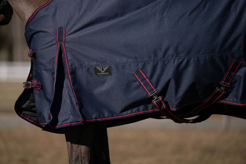 TuffRider 600 D Ripstop Standard Neck Light Weight Turnout Blanket with 100 GSM Fill: Black / 75