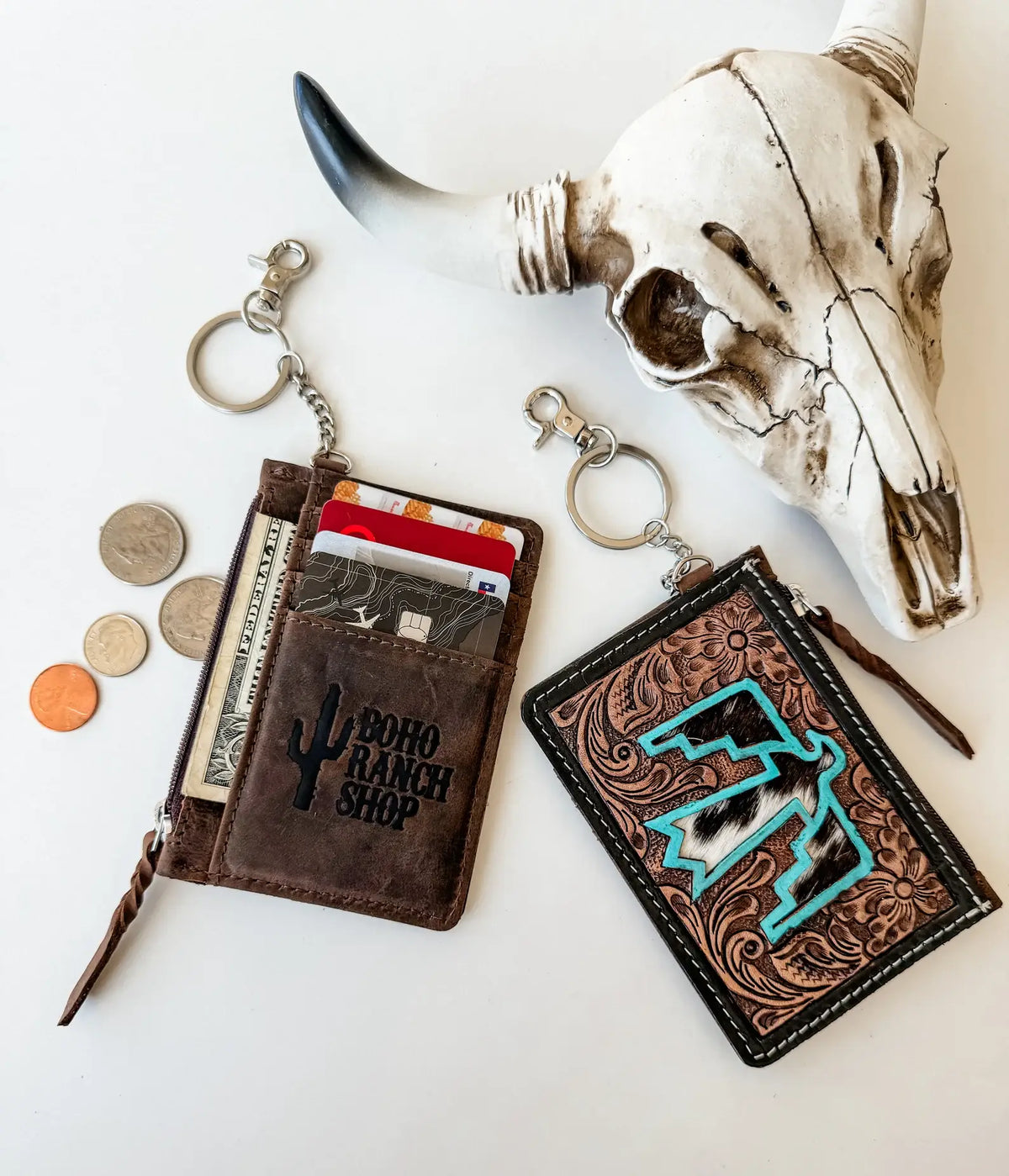Rusty Key Chain Western Cowhide Leather Keychain Wallet Longhorn – Ky’s Rusty Spur