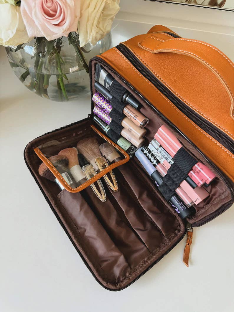 COWHIDE COSMETICS TRAVEL bag Genuine Hair On Leather makeup: BLACK + WHITE COWHIDE