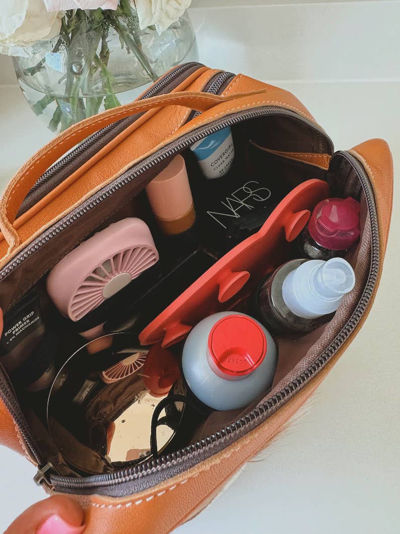 COWHIDE COSMETICS TRAVEL bag Genuine Hair On Leather makeup: BLACK + WHITE COWHIDE