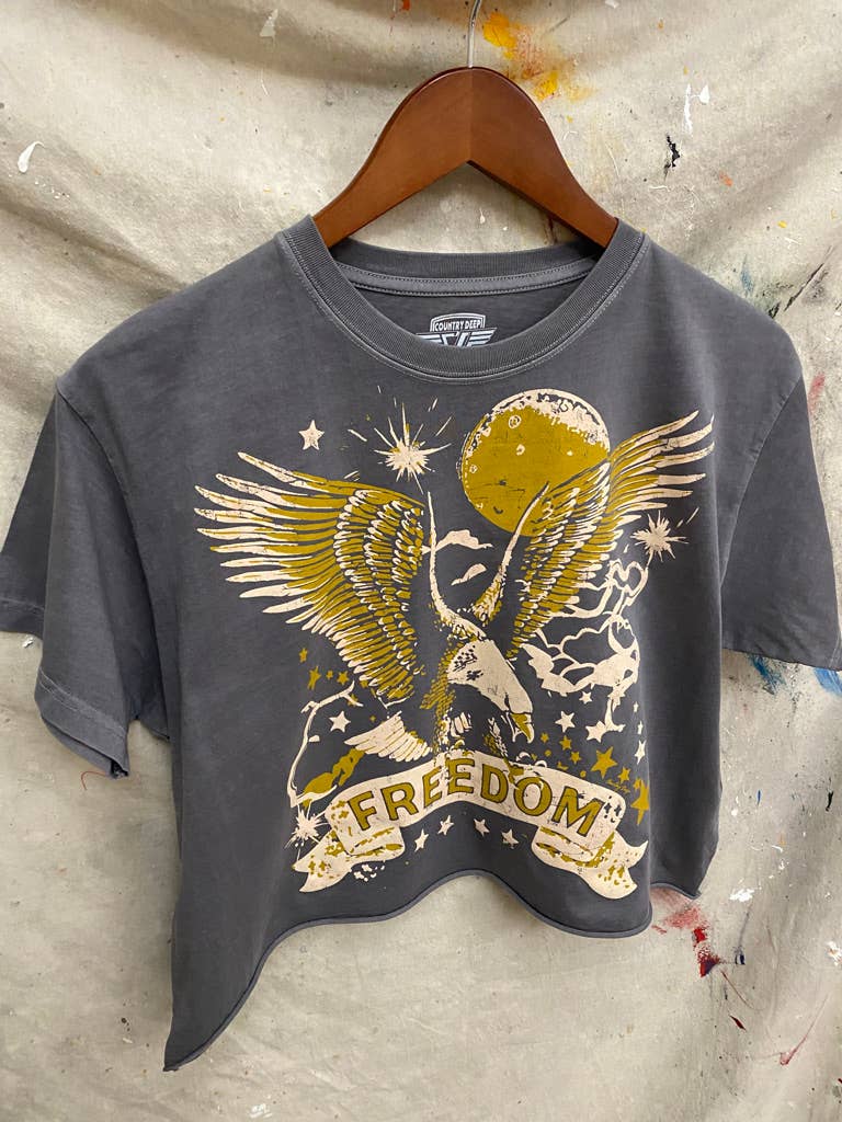 Freedom Vintage Relaxed Crop T-shirt  : Small Charcoal