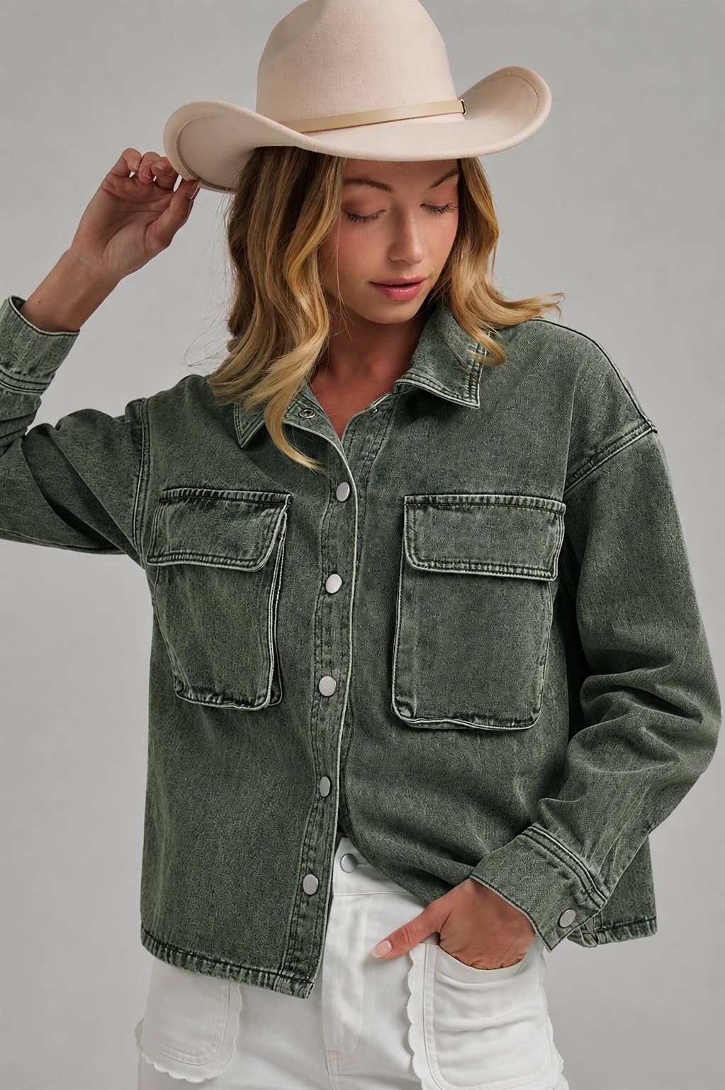 VINTAGE WASHED WESTERN INSPIRED SHACKET _JLT00321-03: VINTAGE TAUPE / S-M-L(2-2-2)