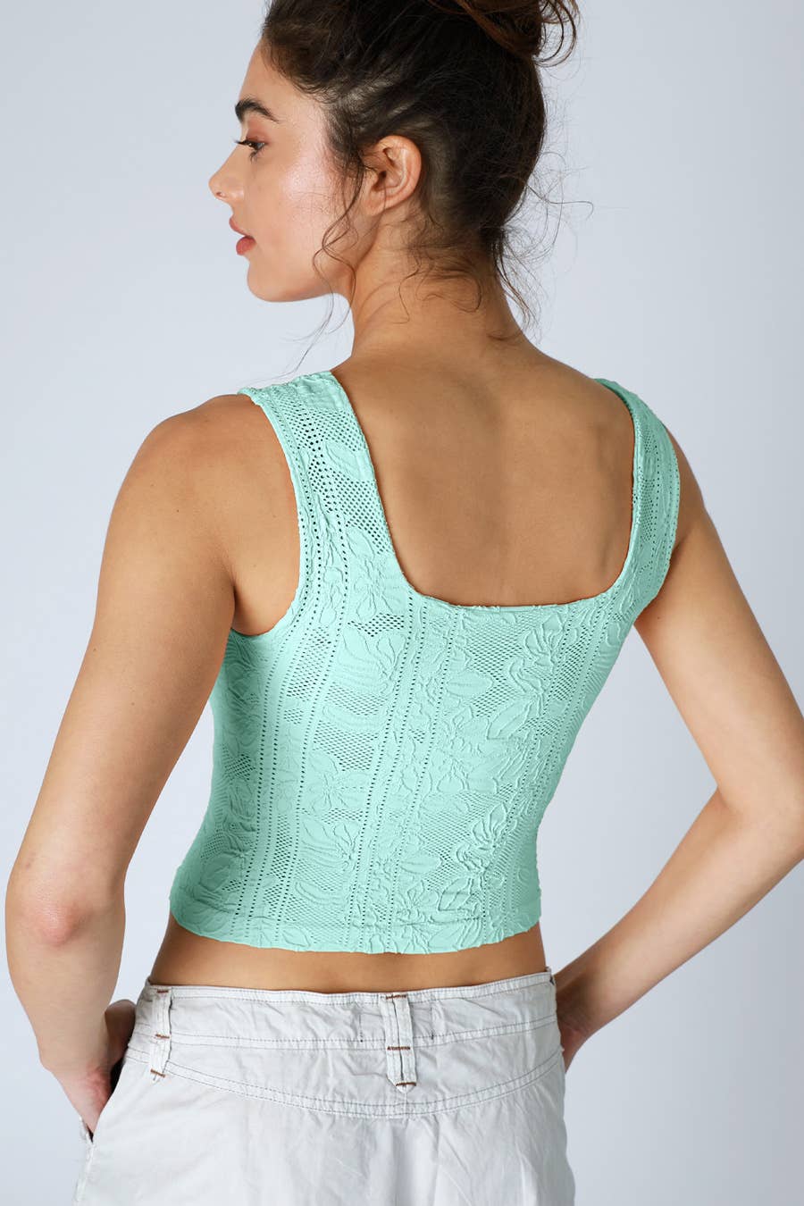 NS8396 - Double Lace Square Crop Top: 006 Black