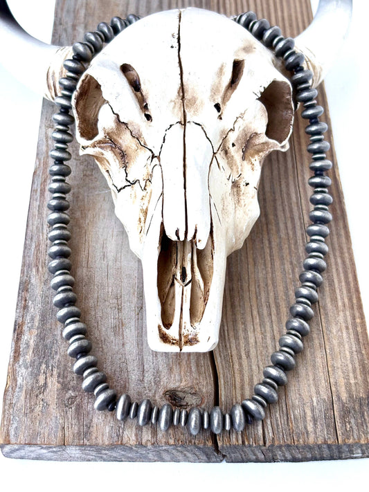 Western Style Flat Navajo Pearl & Stone Beaded Necklace: Black