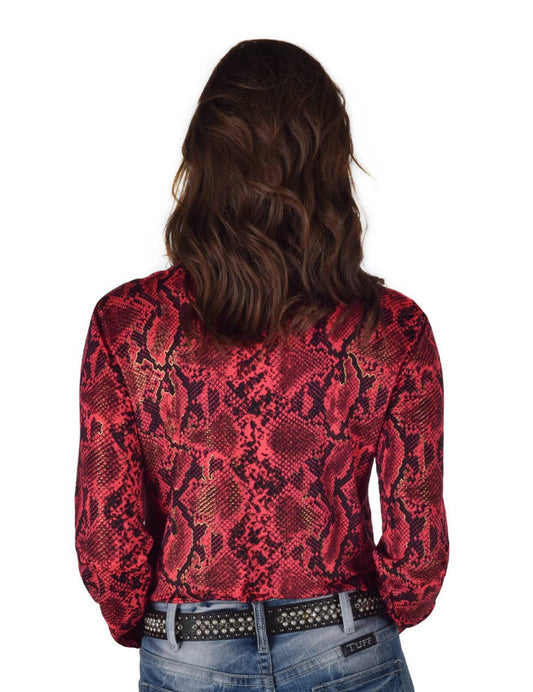 Pullover Button Up Watermelon Snake Print Stretch Jersey: Pink / Large