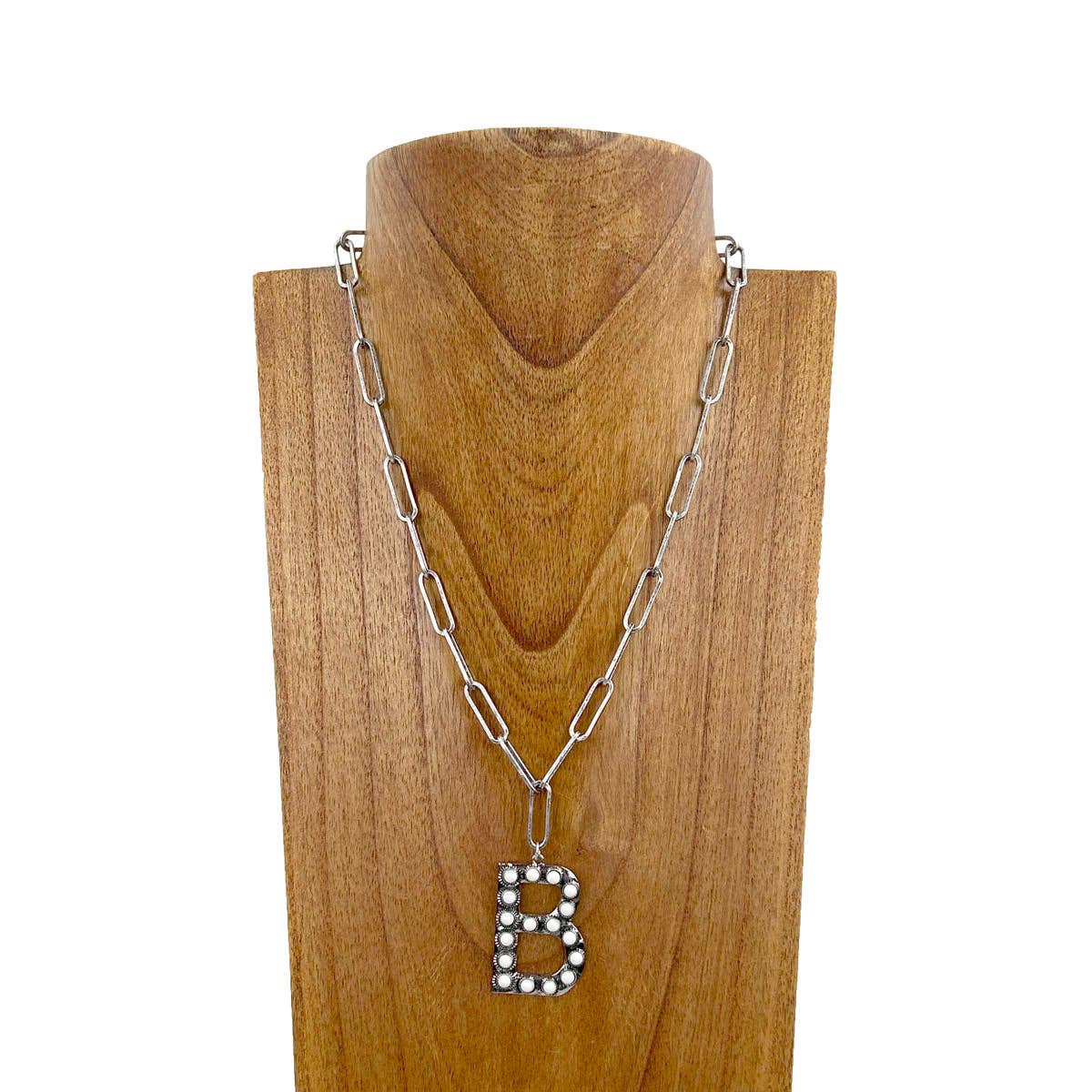 NKZ231125B-01                      20 inches silver metal chain with blue turquoise stone letter B Necklace: BLUE