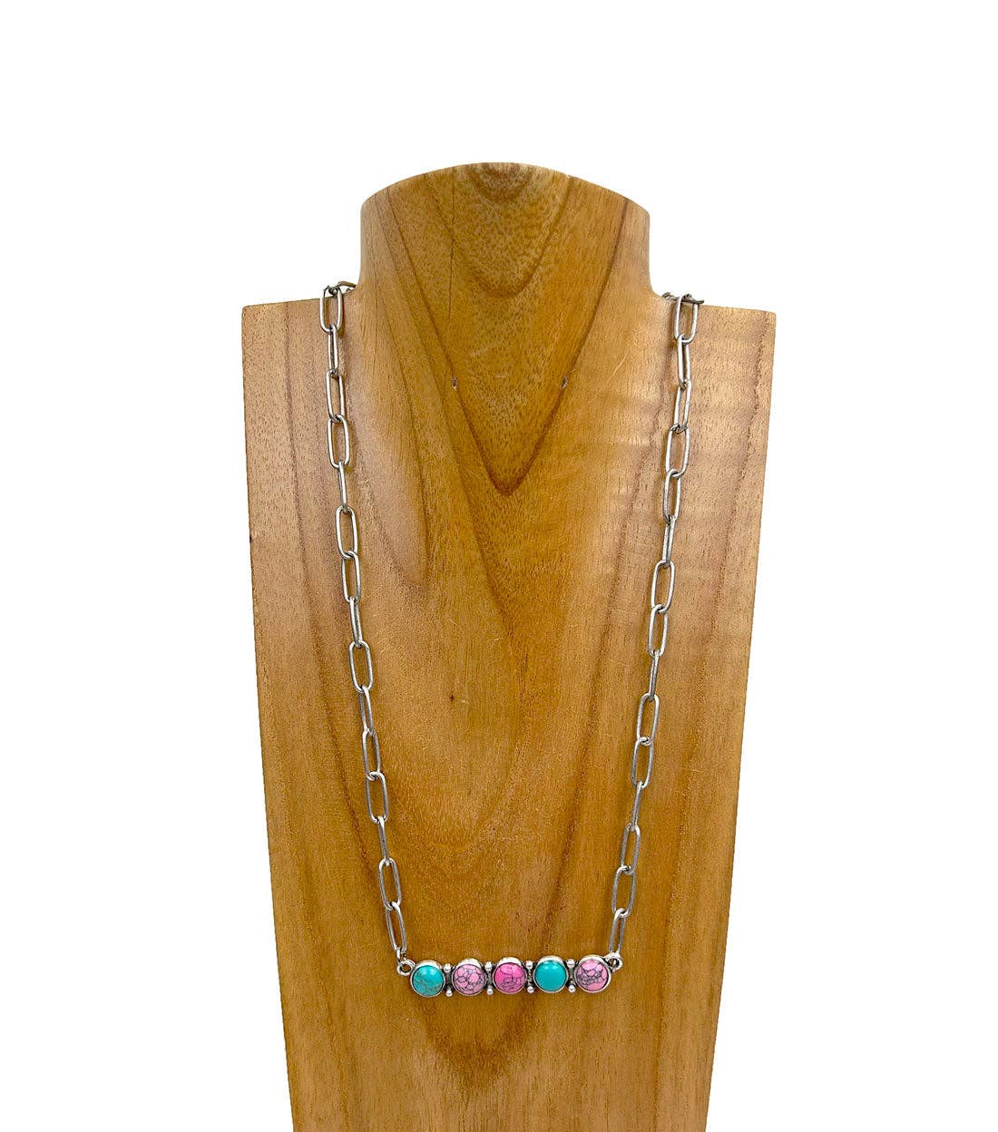 NKY241130-01-BLACK                      Silver metal chain with green turquoise stone bar Necklace: Green