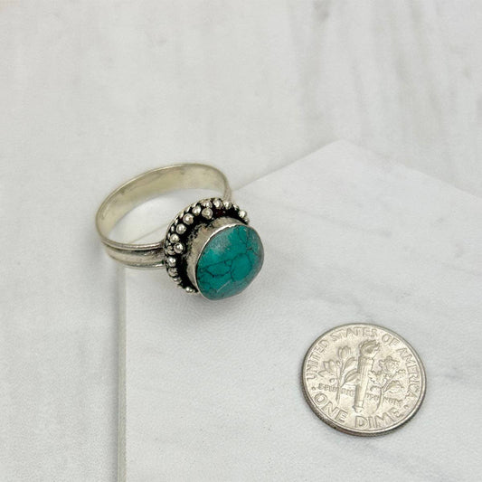 RG240721-30                   German silver with blue turquoise stone Ring: 7