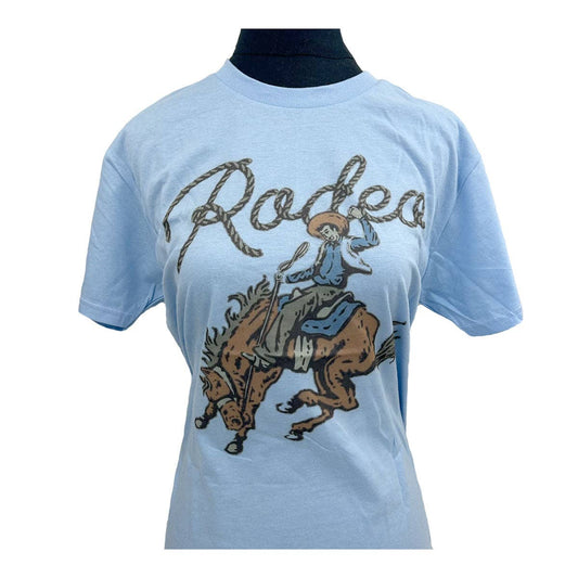 TS240630-10                    Blue crew neck short sleeve rodeo bronco T-shirt: L