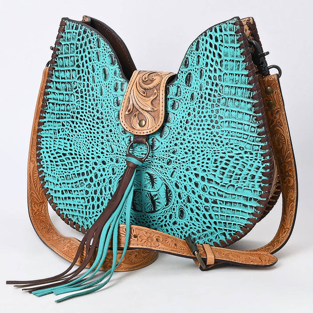 American Darling Crocodile Embossed Hand Tooled Leather Western Hobo Bag