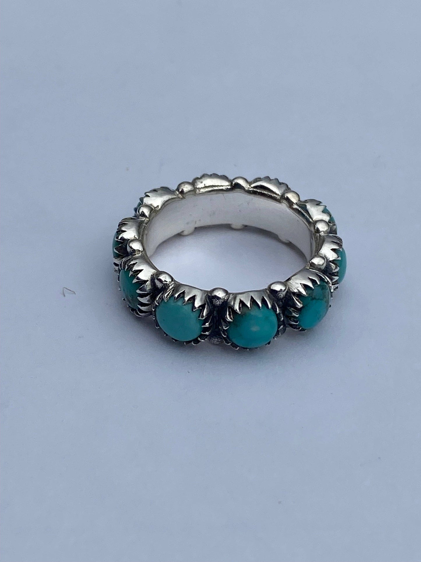 Natural Kingman Turquoise & Sterling Silver Eternity Band: 9