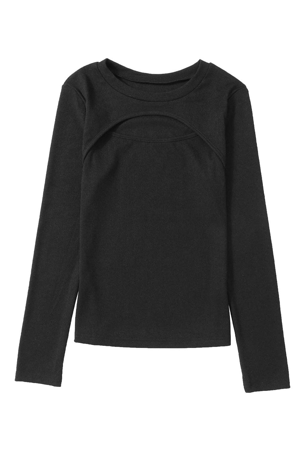 Ribbed Peekaboo Cutout Top: Brown