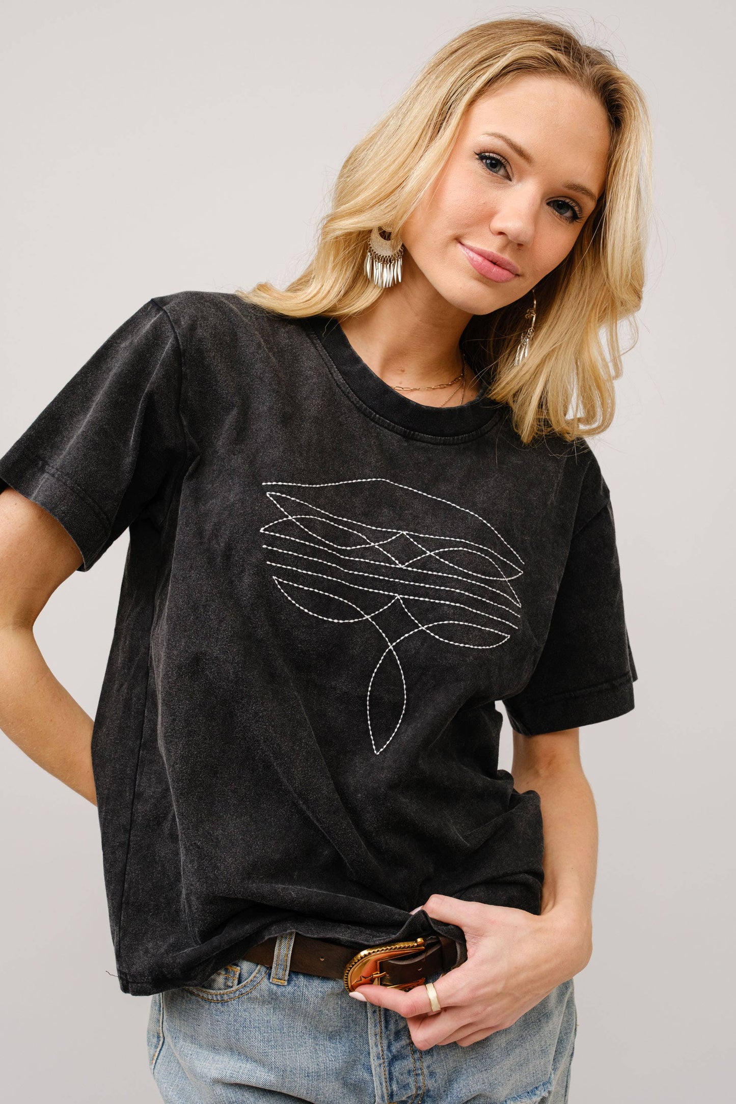 Boots Embroidered Washed Graphic T-Shirt: WASHED BLACK