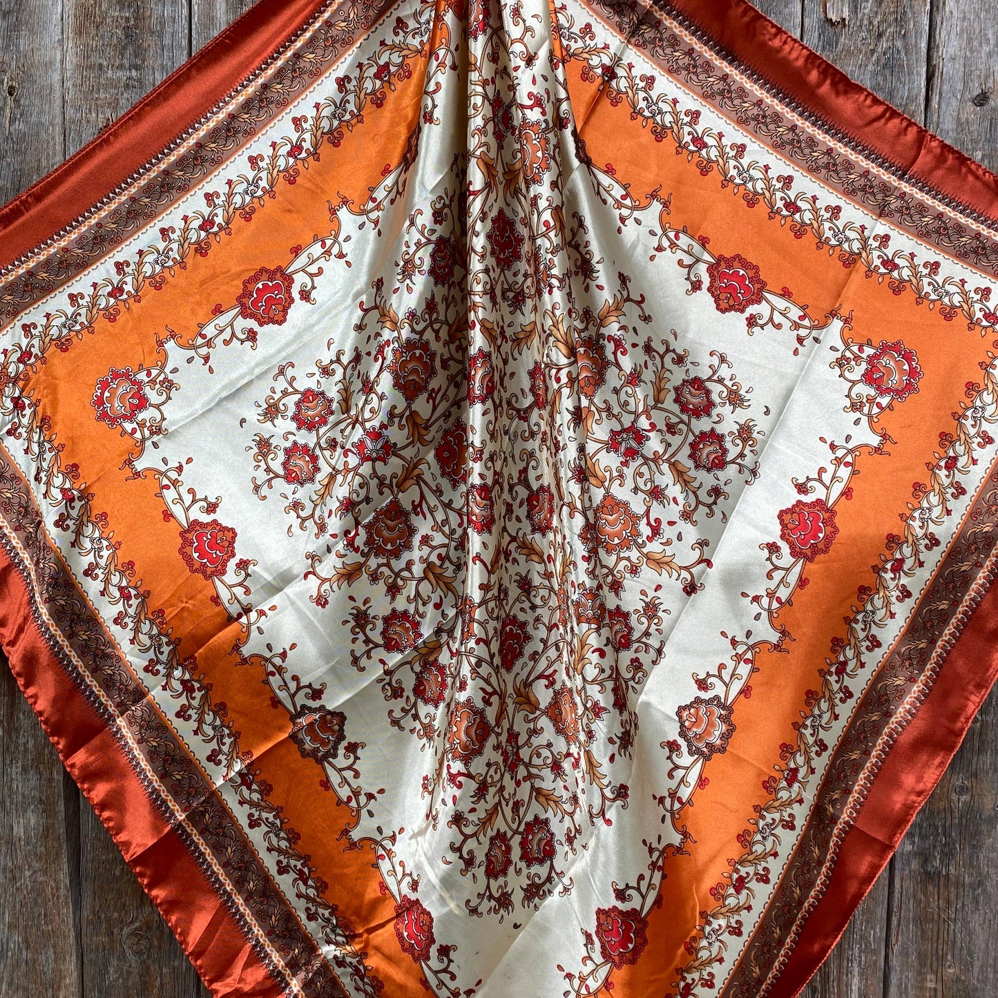 35X35"  Burnt Orange & Tan Wild Rag / Scarf