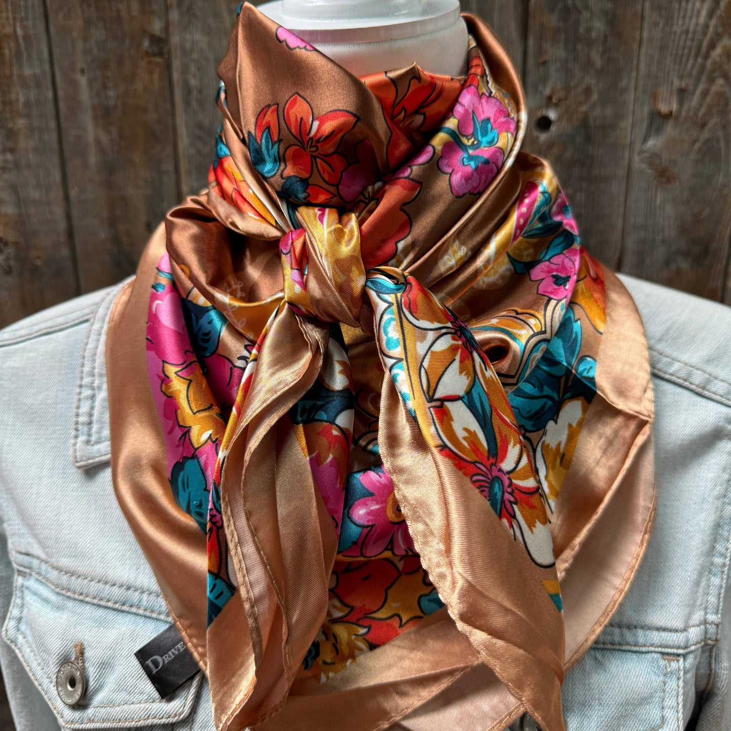 35X35" Tan Big Floral Wild Rag / Scarf