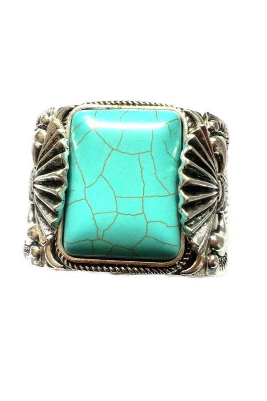 WESTERN LARGE RECTANGLE TURQUOISE STONE STRETCH BRACELET