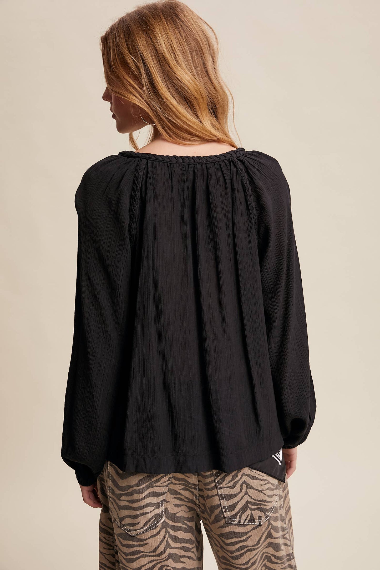 Braided Trim Peasant Blouse LT1447: Ecru / Contemporary / S