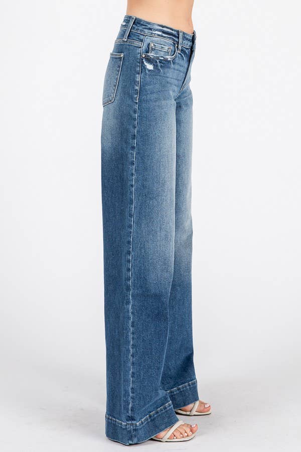 P1365W-MD MID RISE STRETCH TROUSER WIDE LEG JEANS: 11/29