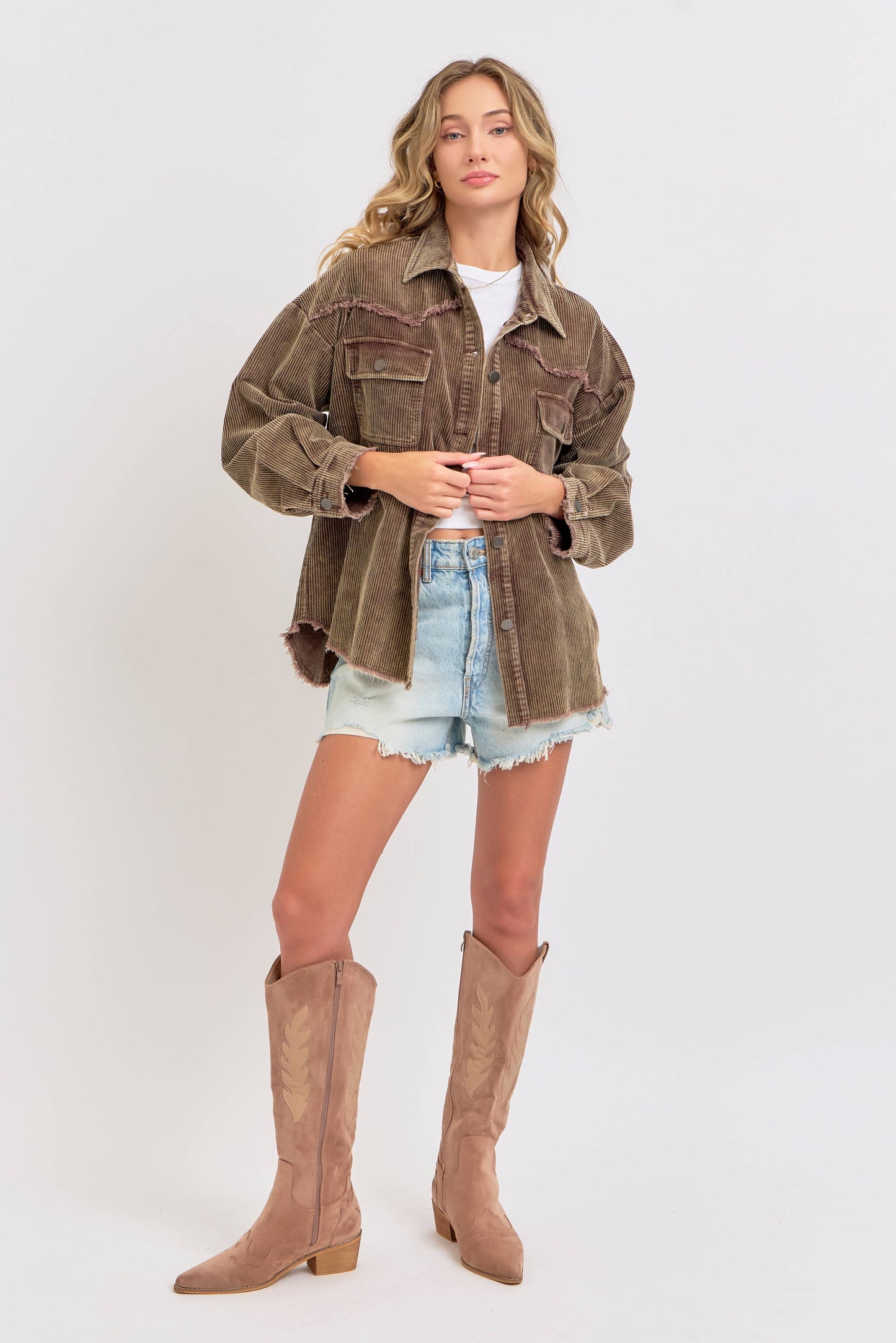 SHACKET MINERAL WASHED CORDUROY: CAMEL / Contemporary / L