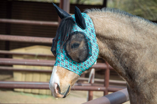 Lycra Fly Mask: Teal Aztec Leopard / Horse