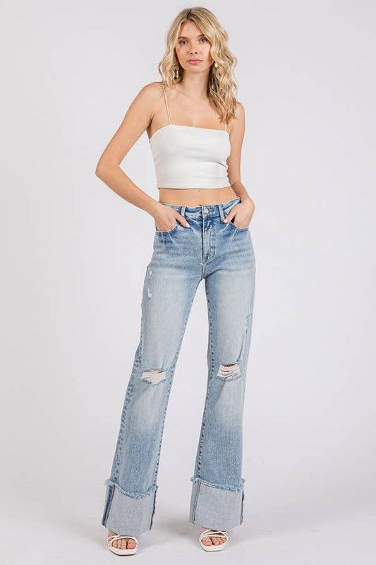 P1370F-LA HIGH RISE SUPER STRETCH WIDE FLARE W/ CUFFED HEM: 3/25