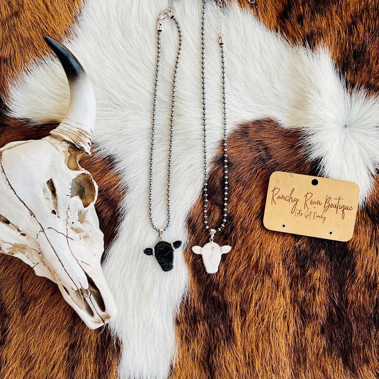 Western Cow Head Black Pendent Necklace