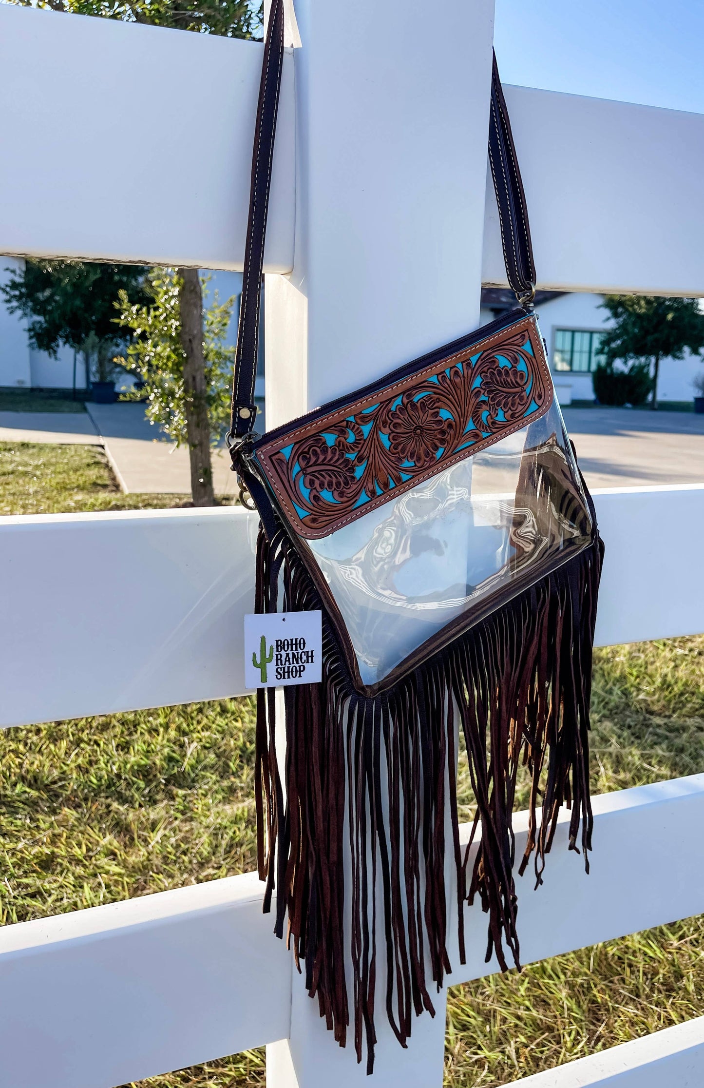 Hand Tooled Clear Purse Crossbody - Concert Game Day Stadium: WHITE/ BLACK