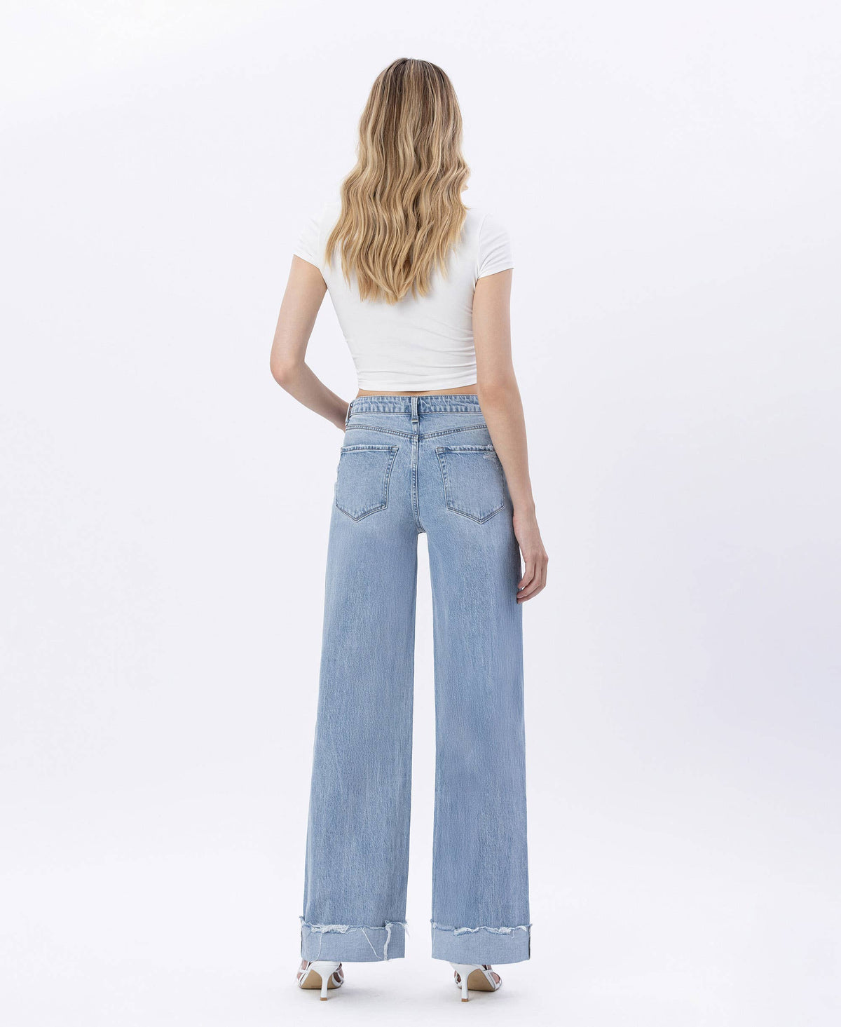 SUPER HIGH RISE CUFFED BAGGY WIDE LEG JEANS T6512: JUBILANT / 29