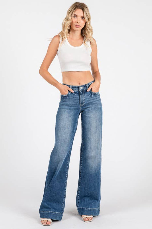 MID RISE STRETCH TROUSER WIDE LEG JEANS