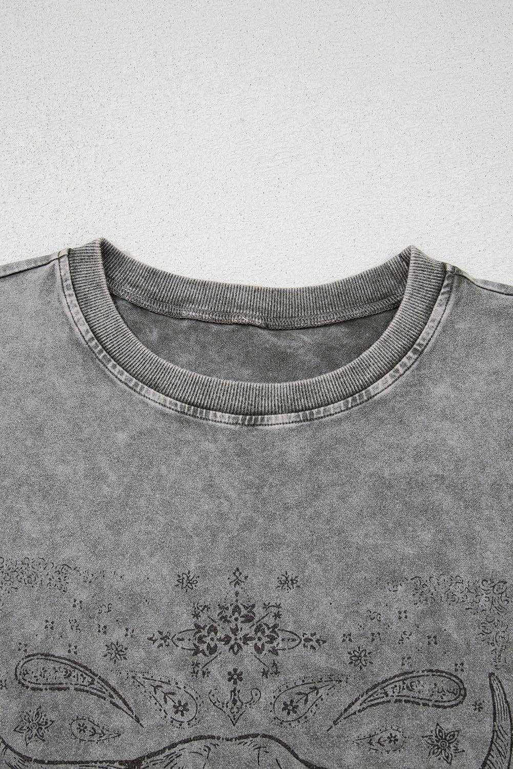 Light Grey Western Steer Head Tie Dye Print Crew Neck T Shirt: Light Grey / 95%Cotton+5%Elastane / XL