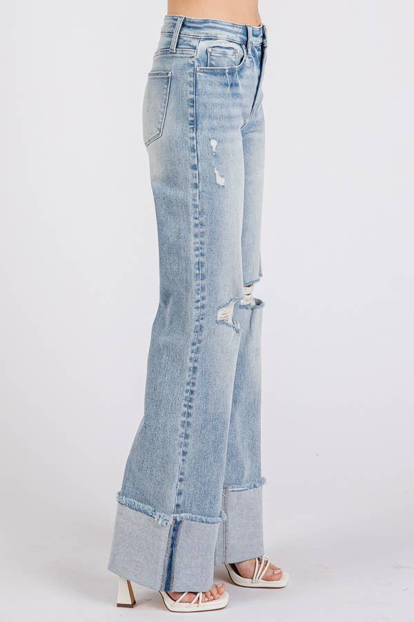 P1370F-LA HIGH RISE SUPER STRETCH WIDE FLARE W/ CUFFED HEM: 5/26