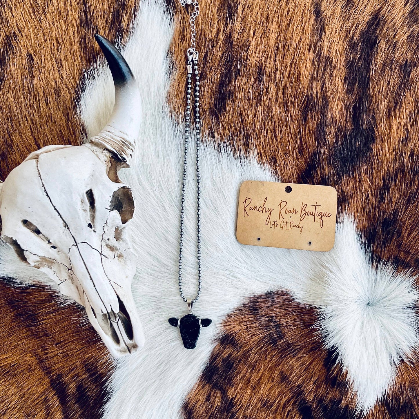 Western Cow Head Black Pendent Necklace
